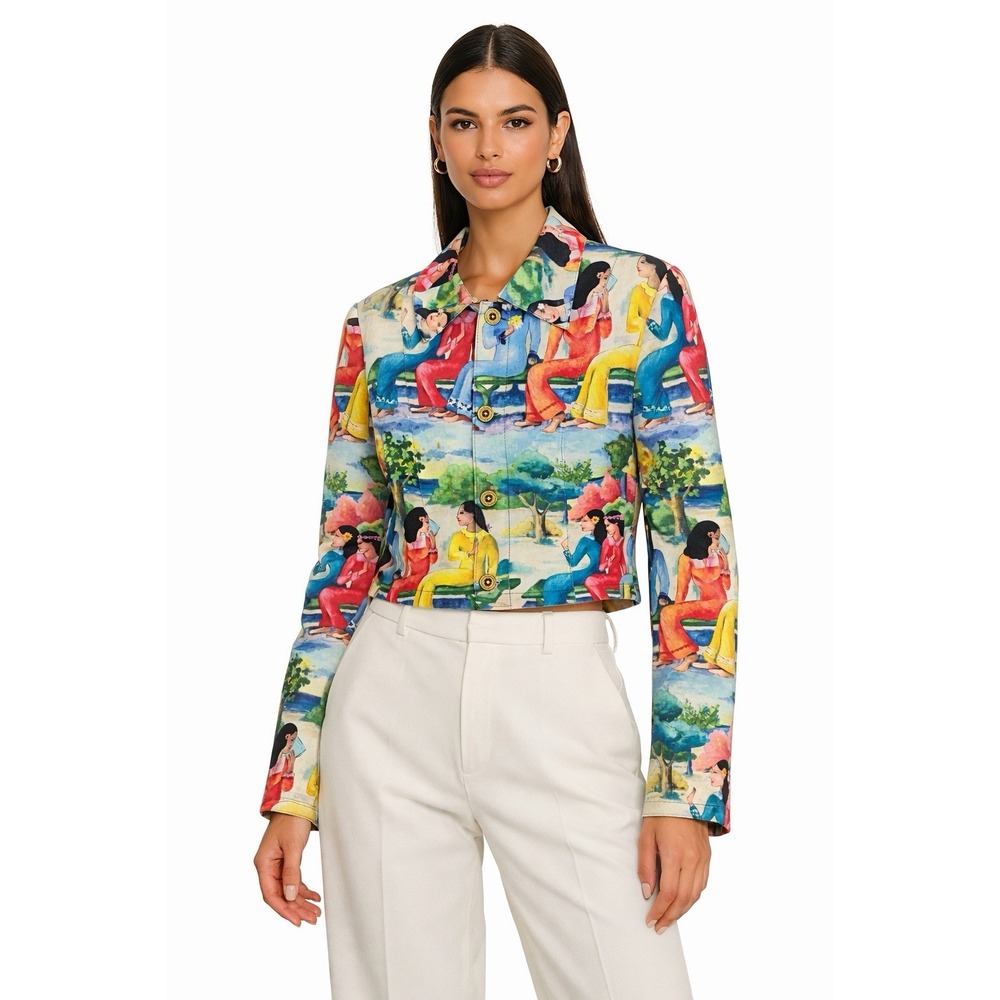 VTG Y2K Alberto Makali Crop Jacket Women's Size 8 Wearable Art‎ Figurative Print